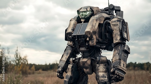 weaponry A battle hardened mech soldier with integrated energy shields and high tech
