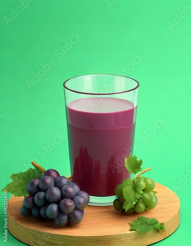 Refreshing glass of deep purple grape juice with a bunch of grapes as decoration