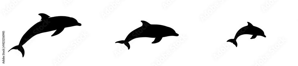Fototapeta premium Dolphin silhouettes swimming gracefully against a simple white background