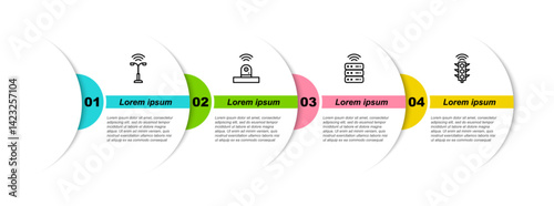 Set line Smart street light, security camera, server and traffic. Business infographic template. Vector