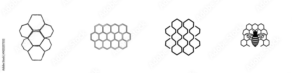 Vector illustration of hexagonal patterns and bee icon representing nature and creativity Vector illustration of hexagonal patterns and bee icon representing nature and creativity