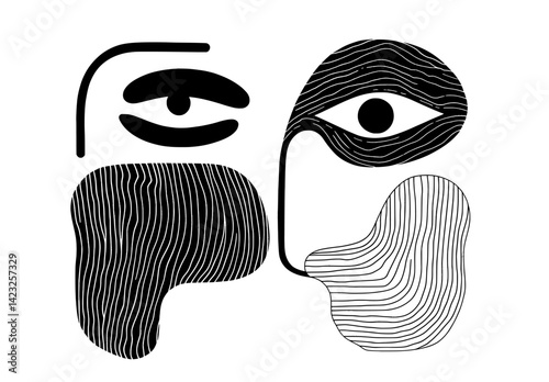 Icon vector illustration of abstract human faces featuring distinctive eye designs in a minimalist style