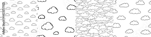 Cloud icon vector illustration showcasing various cloud shapes and arrangements in a simple and clean design style