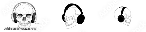 Skull wearing headphones illustrating a blend of music and life in a unique graphic design style