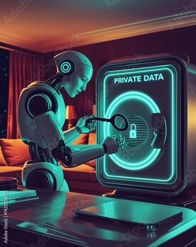 Robot Securing Digital Vaults Retro Style