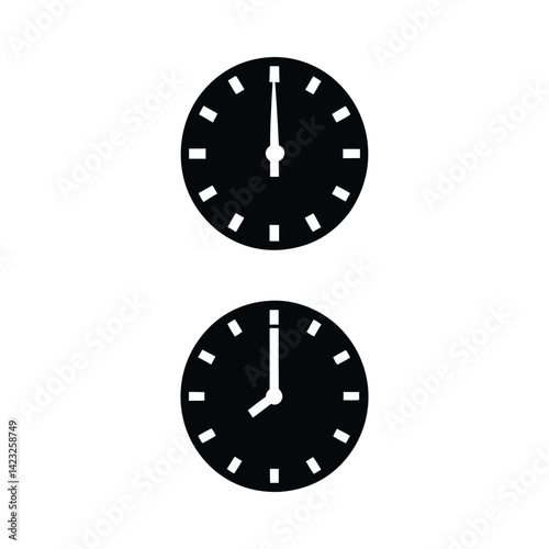 Simple Black Clock Icons Showing One and Five Oclock Time
