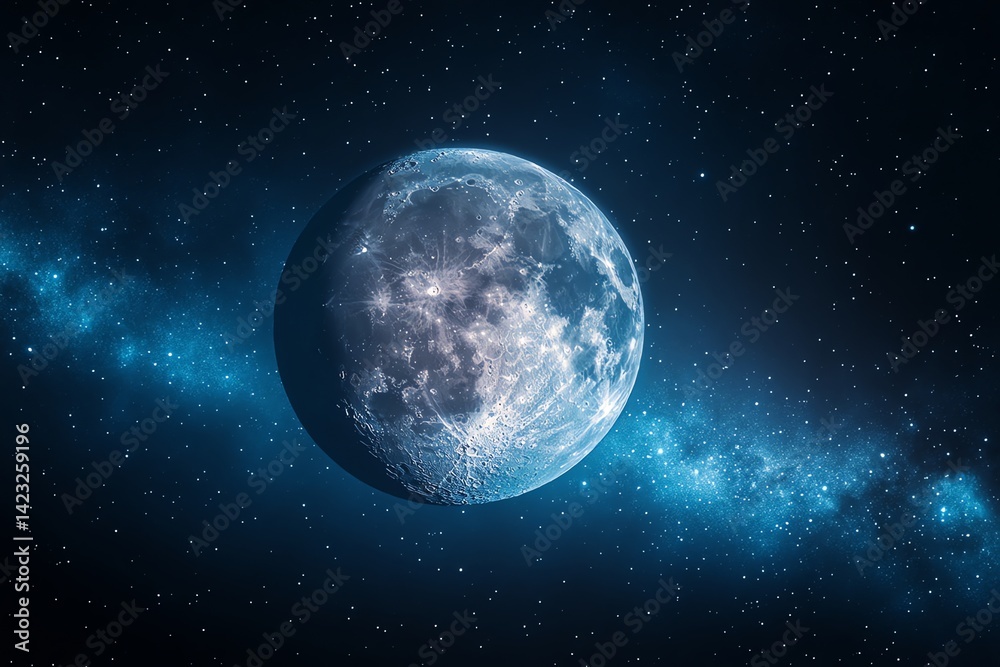 Fototapeta premium Full Moon in Space Night Sky with Milky Way