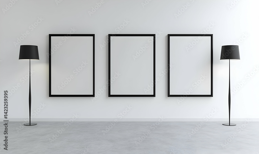 Minimalist Interior with Blank Frames and Elegant Floor Lamps Minimalist Interior with Blank Frames and Elegant Floor Lamps