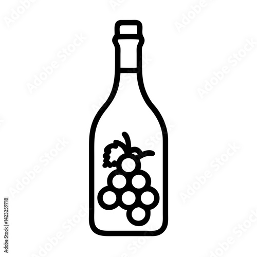 Wine Bottle with Grapes Cluster Icon Design photo