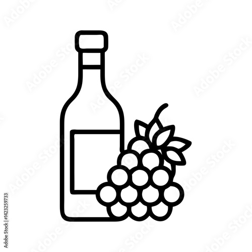 Wine Bottle with Grapes Cluster Icon Design
