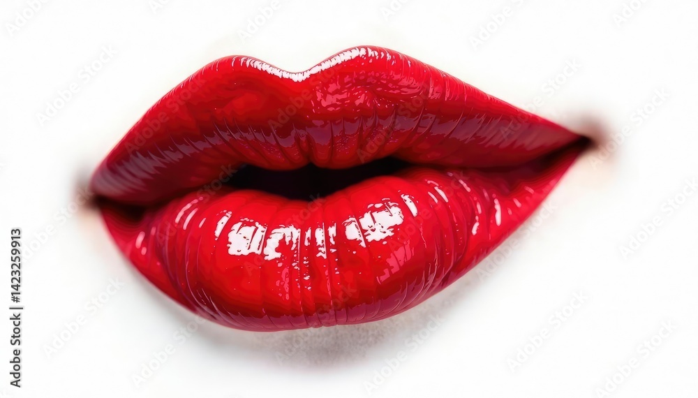 Obraz premium Intense crimson lipstick smear against stark white backdrop , abstract, image, studio