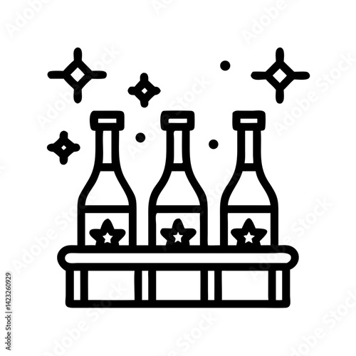 Winery Bottling Scene with Sparkles Icon Design