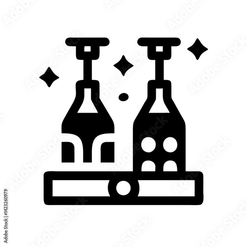 Winery Bottling Scene with Sparkles Icon Design