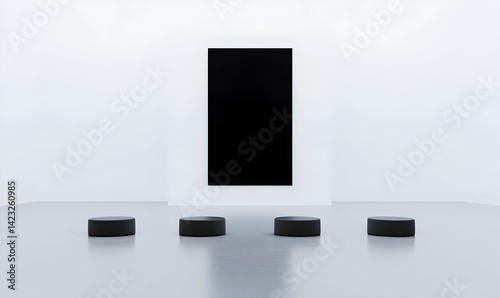 Minimalist Art Gallery Interior with Empty Canvas and Seating Area