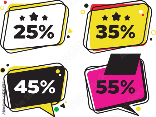 Colorful Discount Labels - 25%, 35%, 45%, 55% Off Sale Stickers for