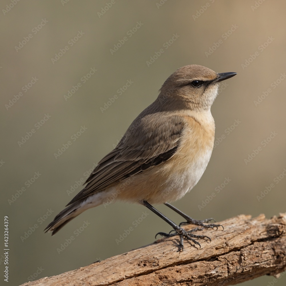 Fototapeta premium Isabelline Wheatear bird on piece of wood.