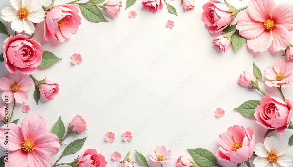 Fototapeta premium Pastel floral repeating design, delicate blooms, leaves, flowers, subtle