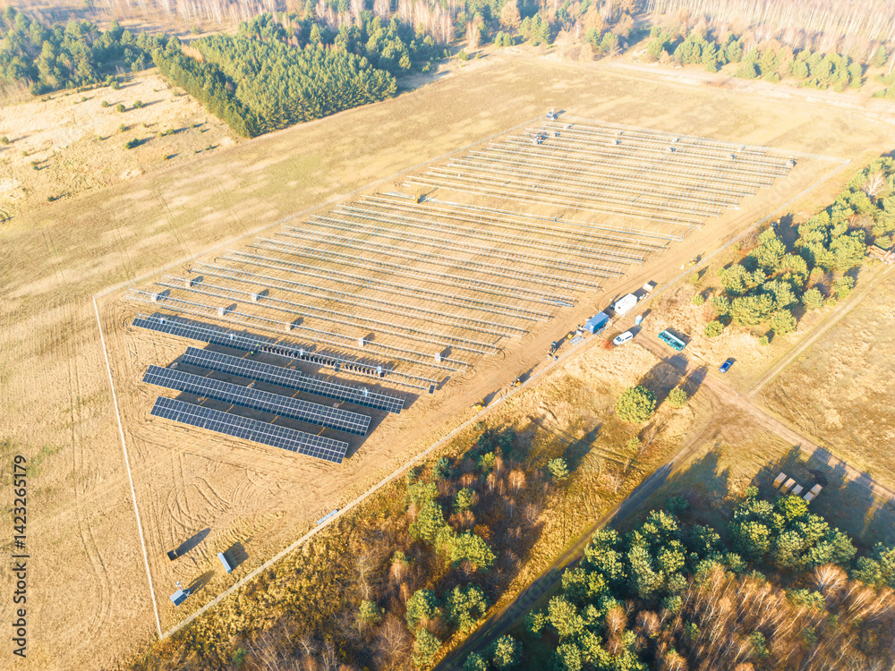 Green energy solar farm production outdoors
