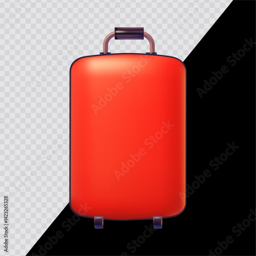 Cartoon travel suitcase. 3D render style on transparent background. For dark and bright backgrounds.
