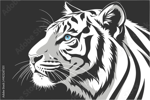 Majestic White Tiger Illustration with Blue Eyes