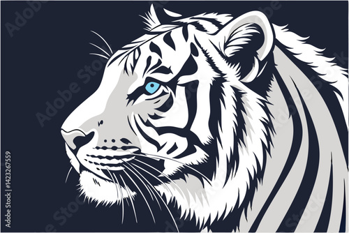Majestic White Tiger Illustration with Blue Eyes