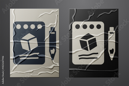 White Sketch on paper icon isolated on crumpled paper background. Paper art style. Vector
