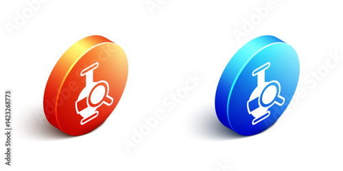 Isometric Ancient amphorae icon isolated on white background. Orange and blue circle button. Vector