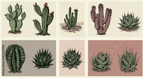 Hand Drawn Cactus and Succulent Set