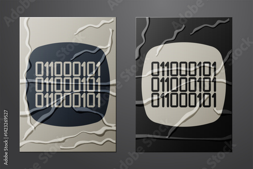 White Binary code icon isolated on crumpled paper background. Paper art style. Vector