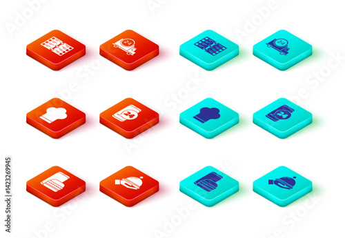 Set Online ordering and delivery, Covered with tray of food, Chef hat, Food, Fast by car and Restaurant cafe menu icon. Vector