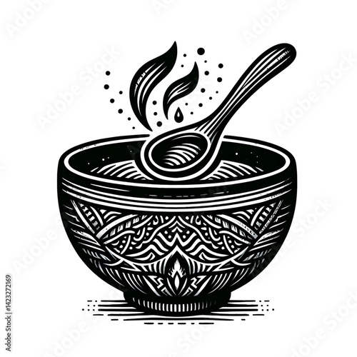 vector illustration of a bowl with a spoon