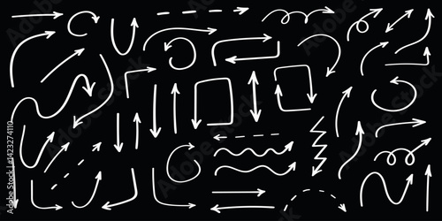 Line hand drawn brush marker underline, highlight, star element set