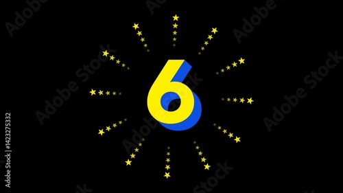 星が飛び出すポップで明るい10秒のカウントダウン アルファチャンネル付き