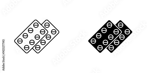Pill blister pack icon vector symbol collection on white background.