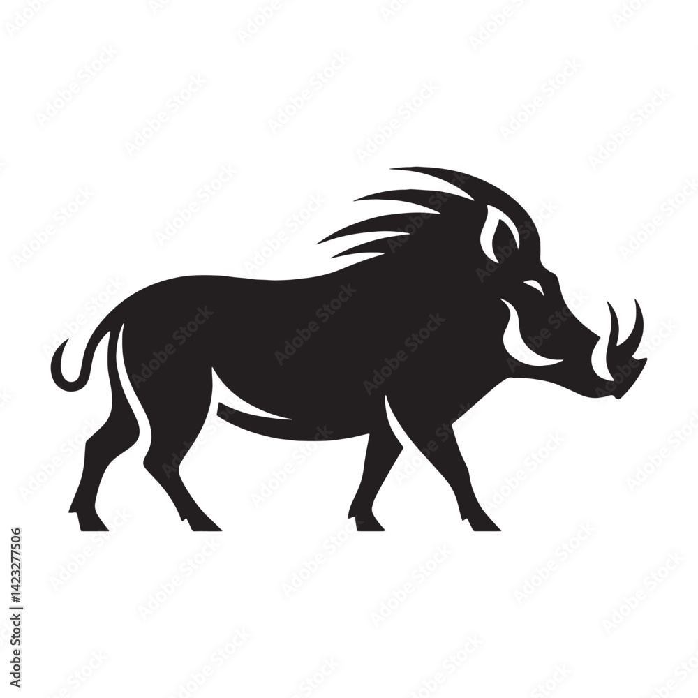 Obraz premium Detailed warthog silhouette vector with clear outlines for high-visibility logos – warthog silhouette – warthog vector – warthog illustration – silhouette of warthog – warthog icon