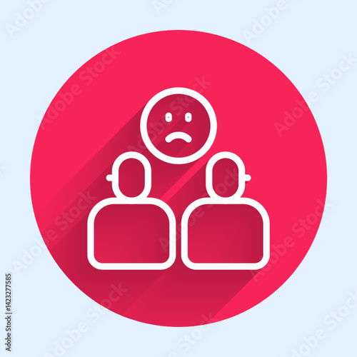 White line Complicated relationship icon isolated with long shadow. Bad communication. Colleague complicated relationship. Red circle button. Vector