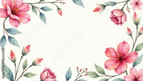 Delicate watercolor floral pattern on light background, green, summer
