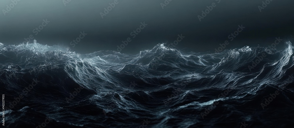 Fototapeta premium A turbulent, dark sea in a dramatic, stormy scene.