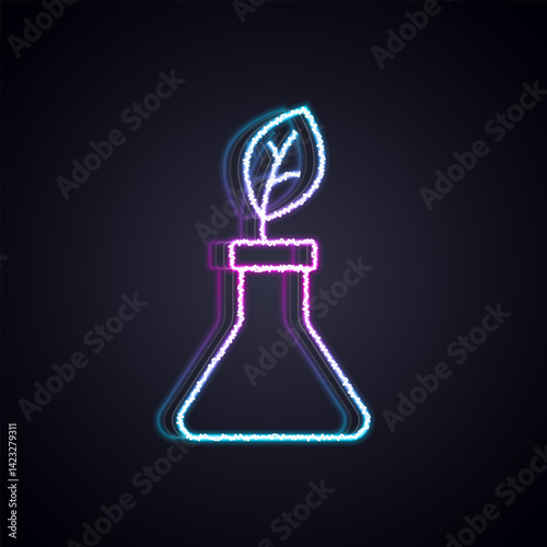 Glowing neon line Plant breeding icon isolated on black background. Plants growing in the test tubes. Organic food ,agriculture and hydroponic. Vector