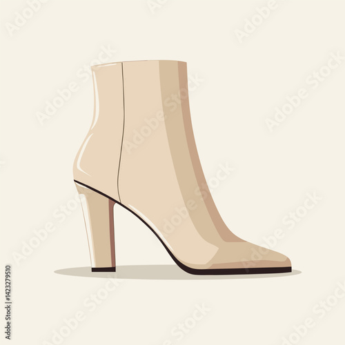 Stylish beige high heel ankle boot on neutral background
