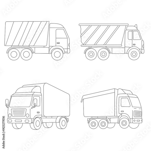 Outline drawing of fast Lamborgini car, sport car from side and front view. Vector doodle illustration, design for coloring book or print