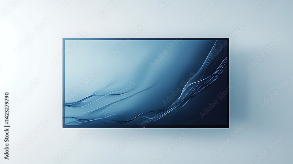 Naklejka premium Dynamic Abstract Television Display Featuring Wave Patterns in Serene Blue Color