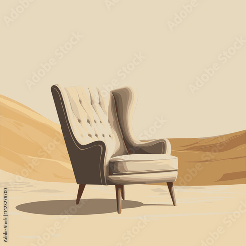 Elegant wingback chair on minimalist desert-inspired background