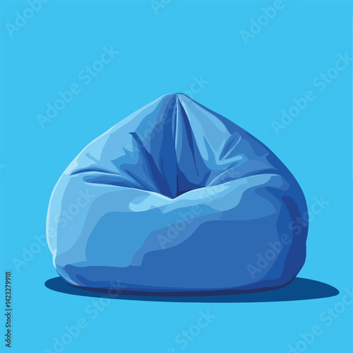 Blue bean bag chair on solid pastel background for relaxation