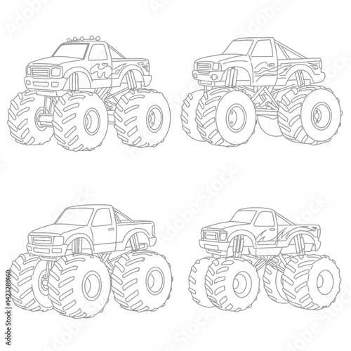 Outline drawing of fast Lamborgini car, sport car from side and front view. Vector doodle illustration, design for coloring book or print