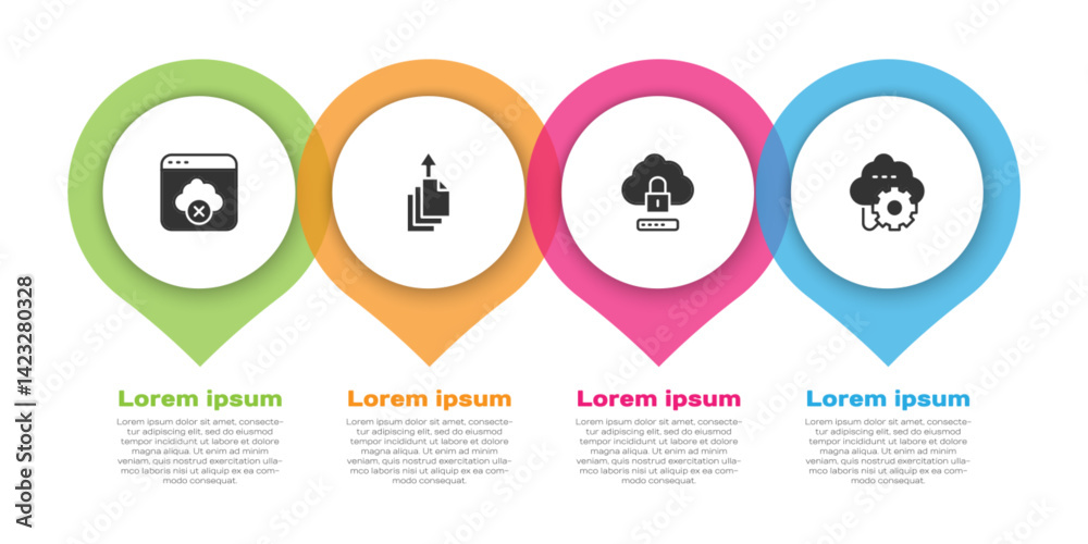 Set Failed access cloud storage, Data export, Cloud computing lock and technology data transfer. Business infographic template. Vector Set Failed access cloud storage, Data export, Cloud computing lock and technology data transfer. Business infographic template. Vector