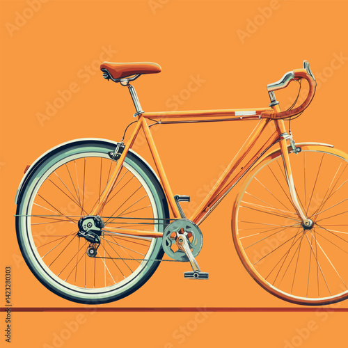 Vintage orange bicycle on vibrant orange background