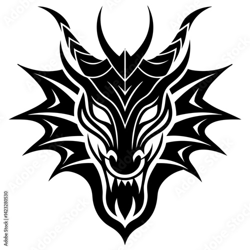 Wallpaper Mural Dragon head tattoo design vector emblem, artistic lines, isolated on white background Torontodigital.ca