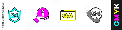 Set Telephone 24 hours support, Information, Question and Answer and icon. Vector