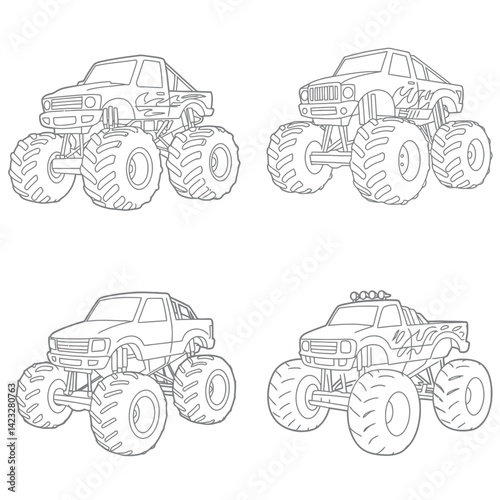 Outline drawing of fast Lamborgini car, sport car from side and front view. Vector doodle illustration, design for coloring book or print